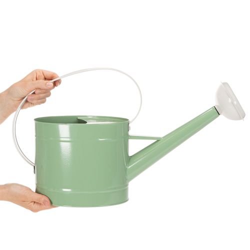 Metal decorative watering can, retro pastel green with white accents, for garden, balcony, and indoor use, 52.5x15x30cm | Floristik24.co.uk