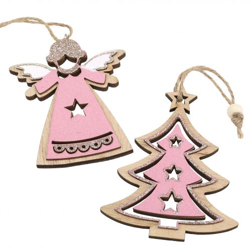 Floristik24 Christmas Tree Decoration Natural, pink 11cm 8p