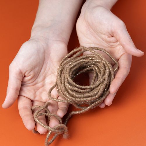 Product Brown wool cord with gold thread, 5m x 5mm with wire, for decoration and crafting