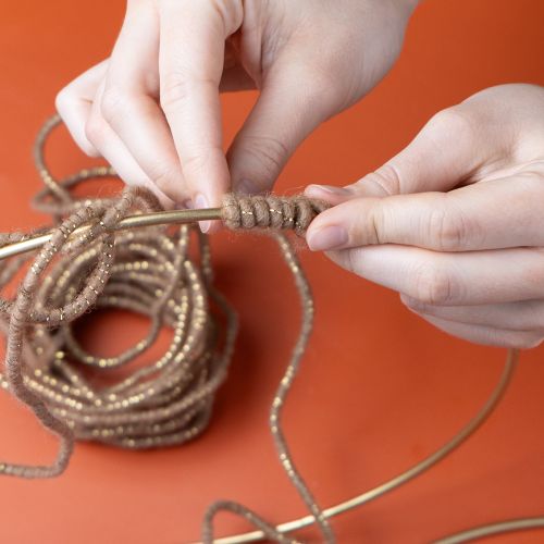 Product Brown wool cord with gold thread, 5m x 5mm with wire, for decoration and crafting