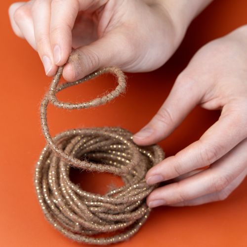 Product Brown wool cord with gold thread, 5m x 5mm with wire, for decoration and crafting