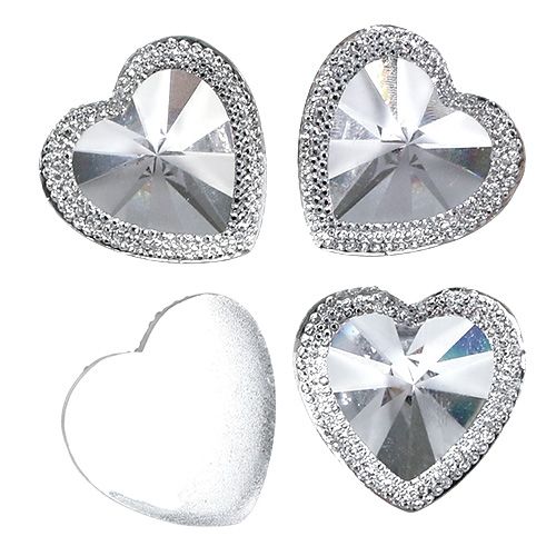 Floristik24 Acrylic heart with gemstones 3,5cm silver 20pcs