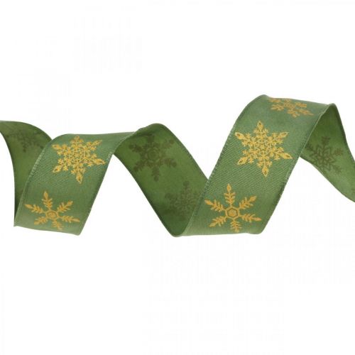Floristik24 Ribbon Christmas snowflake green, yellow 25mm 15m