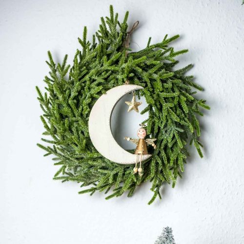 Floristik24 Advent decoration, angel on moon, wooden decoration for hanging white, golden H14.5cm W21.5cm 3 pcs