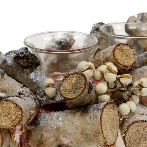 Product Candle arrangement with birch branches nature, mica 48cm