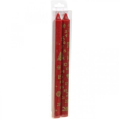 Floristik24 Advent calendar candle red Christmas candles H25cm 2pcs