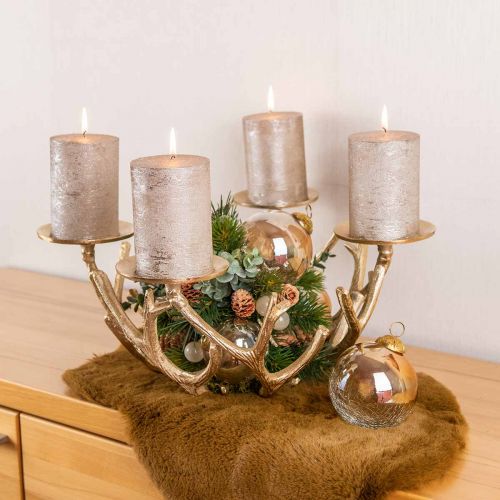 Product Advent wreath modern metal candlestick antler golden Ø49cm