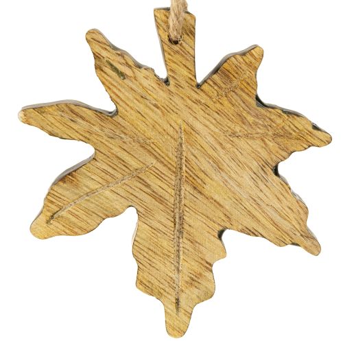 Product Maple leaf wood decoration autumn green red brown H10cm 6 pieces