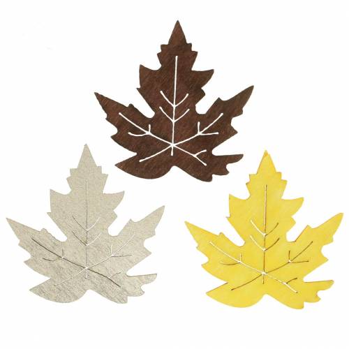 Scatter decoration maple leaves yellow, brown, platinum assorted 4cm 72 pcs