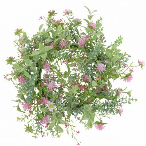 Floristik24 Meadow wreath flocked with clover pink, green Ø30cm