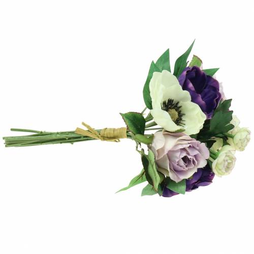 Floristik24 Bouquet with anemones and roses Violet, Cream 30cm