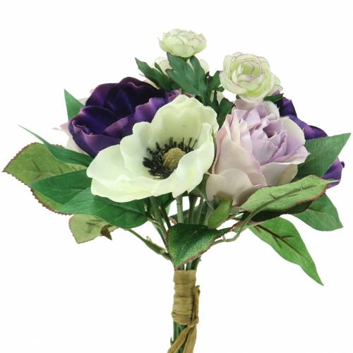 Bouquet with anemones and roses Violet, Cream 30cm
