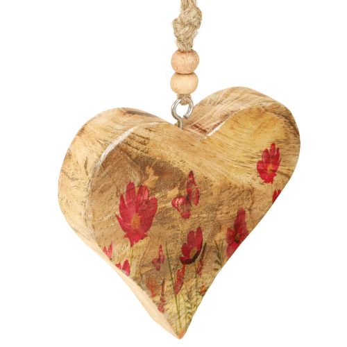 Product Wooden Heart Pink Flowers Hanging Ornaments 9.5×9cm 4pcs
