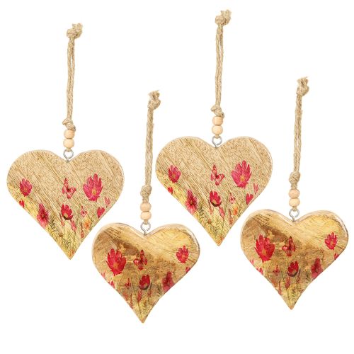 Product Wooden Heart Pink Flowers Hanging Ornaments 9.5×9cm 4pcs