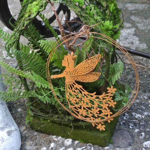 Product Pendant blossom elf, spring decoration, decorative ring with fairy, patina Ø17cm 3pcs