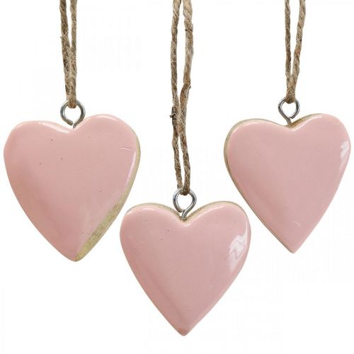 Floristik24 Pendant wooden hearts decorative hearts pink Ø5-5.5cm 12pcs