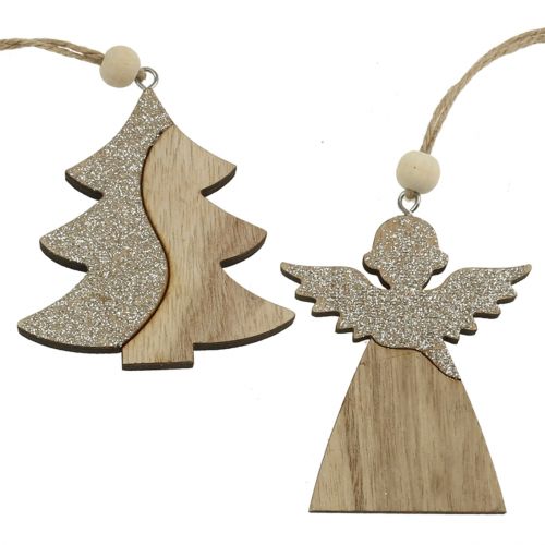 Floristik24 Pendant Angel, fir nature with mica 8cm 6pcs