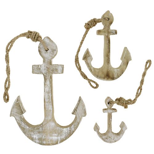 Floristik24 Anchor set made of wood 8cm, 12cm, 18.5cm