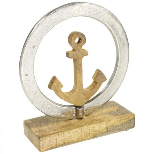 Floristik24 Maritime decoration, wooden anchor in the ring, sculpture, nautical summer decoration silver, natural colors H19.5cm