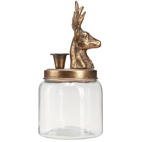 Product Antique candle holder glass deer head gold metal 26cm