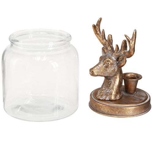 Product Antique candle holder glass deer head gold metal 26cm