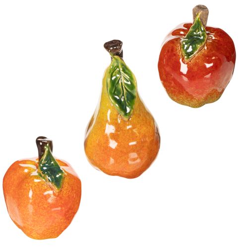 Artificial Fruit Set Apple Pear Decorative Item Autumn 12cm 3pcs | Floristik24.co.uk