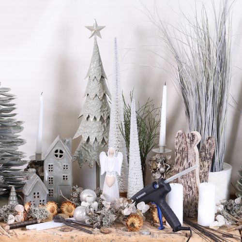 Decorative Christmas tree with wooden base for winter decoration, 40cm, 3 pieces | Floristik24.co.uk