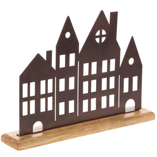 House row decoration, metal with wooden base, 30cm buy online | Floristik24.co.uk