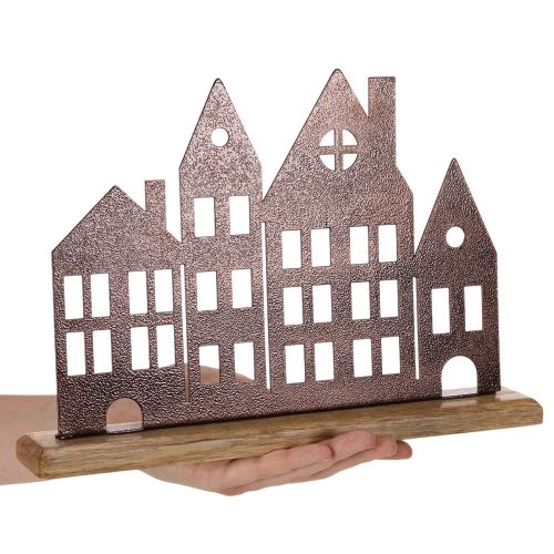 House row decoration, metal with wooden base, 30cm | Floristik24.co.uk