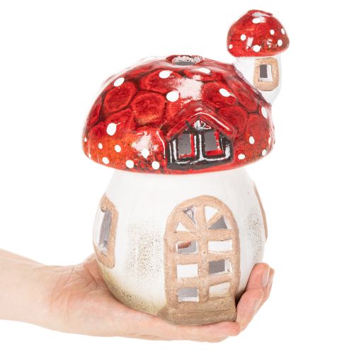 Deko Mushroom House for Tealight, Hand-Painted Ceramic, Red and White, 21cm | Floristik24.co.uk