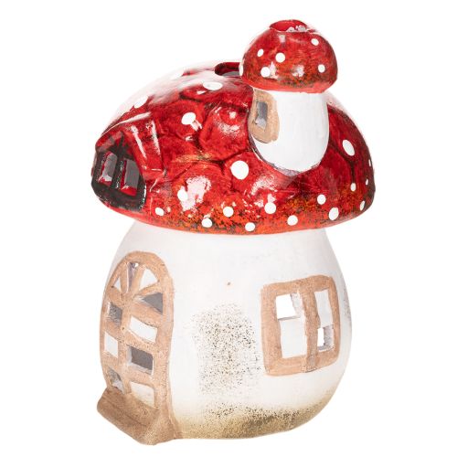 Deko Mushroom House for Tealight, Hand-Painted Ceramic, Red and White, 21cm | Floristik24.co.uk