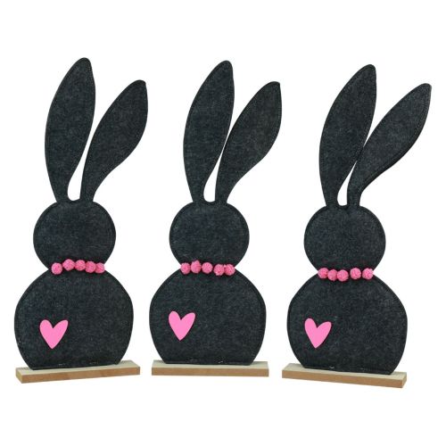 Table Decoration Easter Bunny Decoration Felt Black with Heart 45cm 3 Pcs