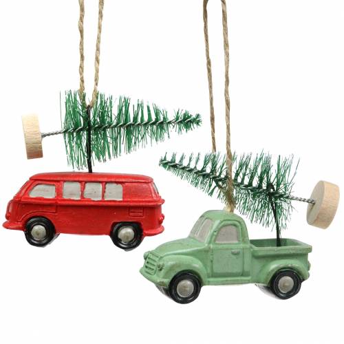 Floristik24 Christmas Tree Decoration Car with fir tree Red / green 2pcs