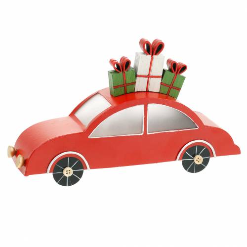 Christmas car with LED red metal 25cm H14.5cm for battery.