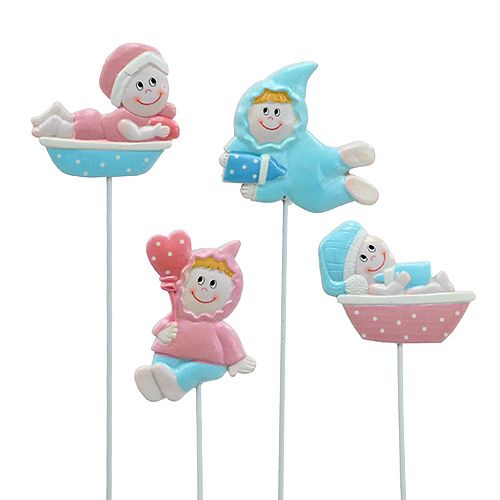 Floristik24 Baby deco plug pink, blue 5cm L25cm 4pcs