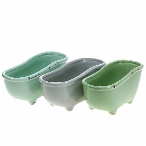 Floristik24 Decorative bathtub ceramic grey, green sorted 22cm x 10cm H10cm set of 3
