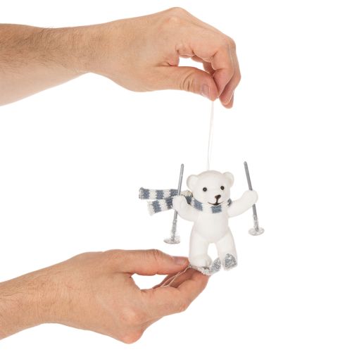 Polar Bear Skiing Hanging Ornaments with Scarf, 10cm, Set of 2, White and Blue-Grey, Indoor Decoration | Floristik24.co.uk