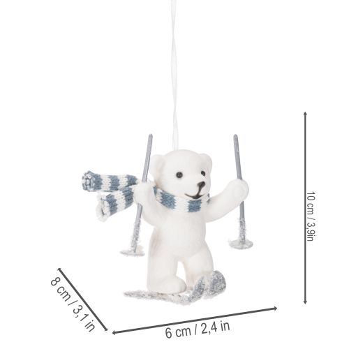 Polar Bear Skiing Hanging Ornaments with Scarf, 10cm, Set of 2, White and Blue-Grey, Indoor Decoration | Floristik24.co.uk