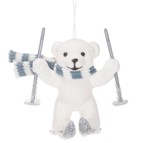 Polar Bear Skiing Hanging Ornaments with Scarf, 10cm, Set of 2, White and Blue-Grey, Indoor Decoration | Floristik24.co.uk
