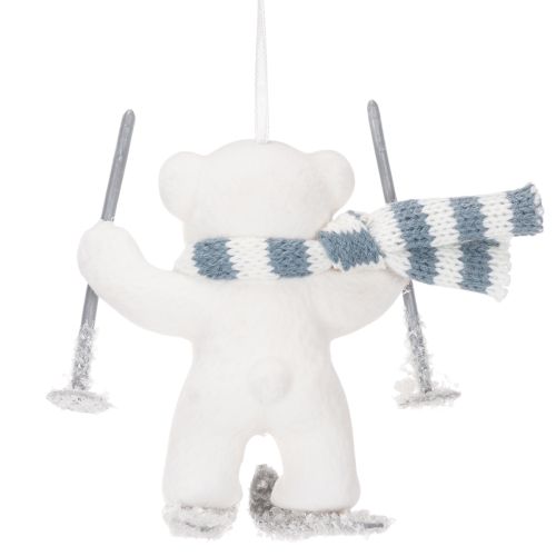 Polar Bear Skiing Hanging Ornaments with Scarf, 10cm, Set of 2, White and Blue-Grey, Indoor Decoration | Floristik24.co.uk