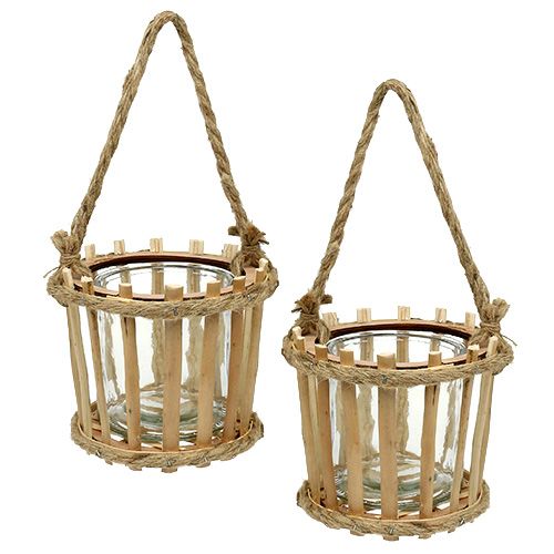 Floristik24 Bamboo basket with hanging glass Ø14cm H13cm 2pcs