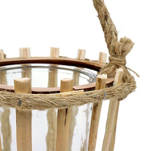 Product Bamboo basket with hanging glass Ø14cm H13cm 2pcs