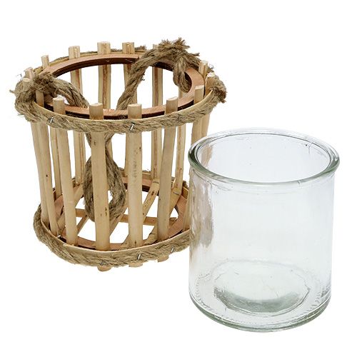 Floristik24 Bamboo basket with hanging glass Ø14cm H13cm 2pcs