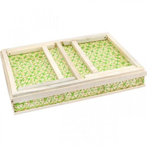 Product Bamboo bed tray, foldable serving tray, wooden tray with wicker pattern in green and natural colors 51.5×37cm