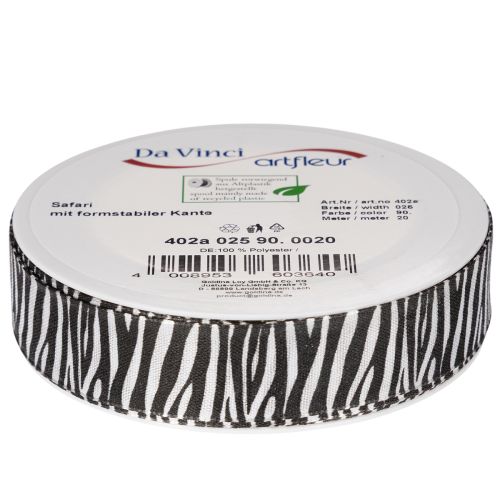 Gift ribbon with zebra print, 25mm wide, 20m long | Floristik24.co.uk