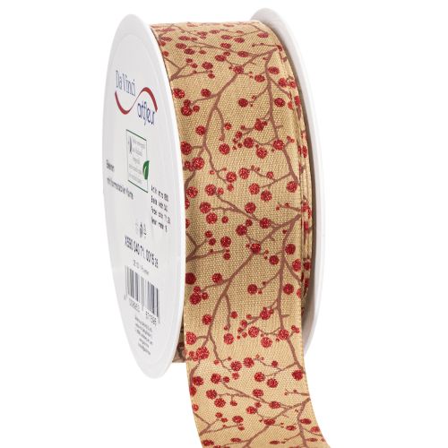 Decorative Fabric Ribbon with Glitter Red Berries 40mm x 15m buy online | Floristik24.co.uk