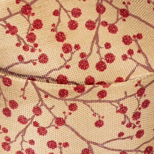 Decorative Fabric Ribbon with Glitter Red Berries 40mm x 15m | Floristik24.co.uk