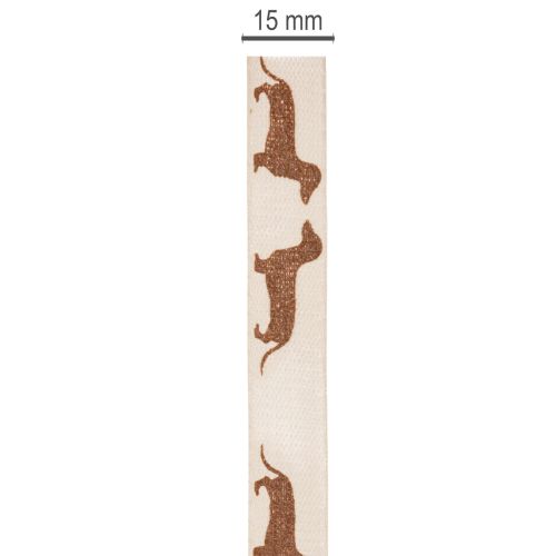 Decorative Ribbon with Dachshund Motif, 15mm x 18m, Cream and Brown, 100% Polyester | Floristik24.co.uk