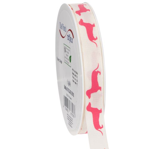 Dachshund Decorative Ribbon 15mm x 18m Polyester Pink on White for Indoor Use buy online | Floristik24.co.uk