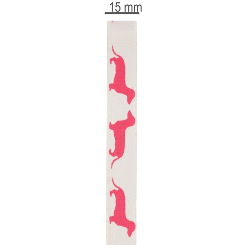 Dachshund Decorative Ribbon 15mm x 18m Polyester Pink on White for Indoor Use | Floristik24.co.uk
